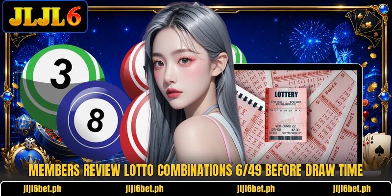 Members review lotto combinations 6/49 before draw time