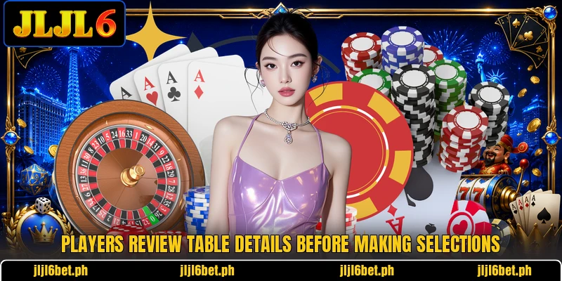 Players review table details before making selections Players review table details before making selections